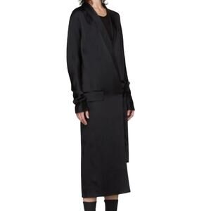 Haider Ackermann '17 Kuiper Shiny Black Peak Lapel Wrap Dress FR 34 XS Tie-waist